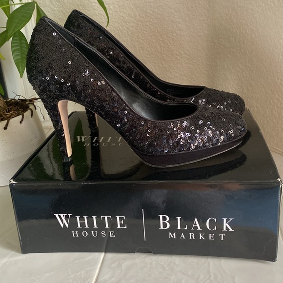 Whit House Black Market leather, sequined platform heels.  Dasher - Picture 2 of 9
